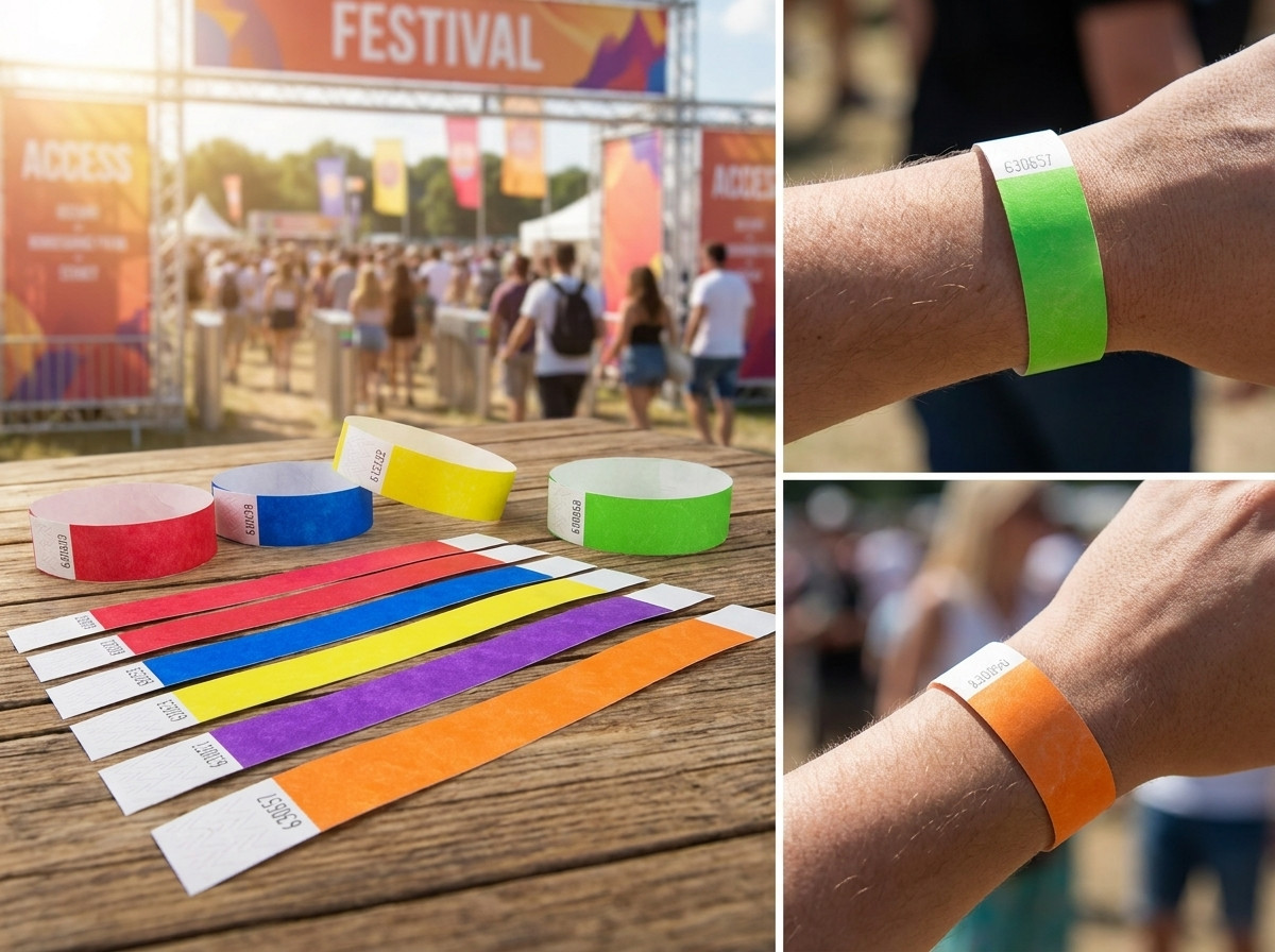 Braccialetti controllo accessi di colori diversi per zone VIP e riservate durante un festival