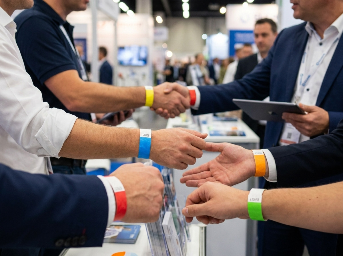 Braccialetti Tyvek colorati per espositori e visitatori durante un salone professionale B2B
